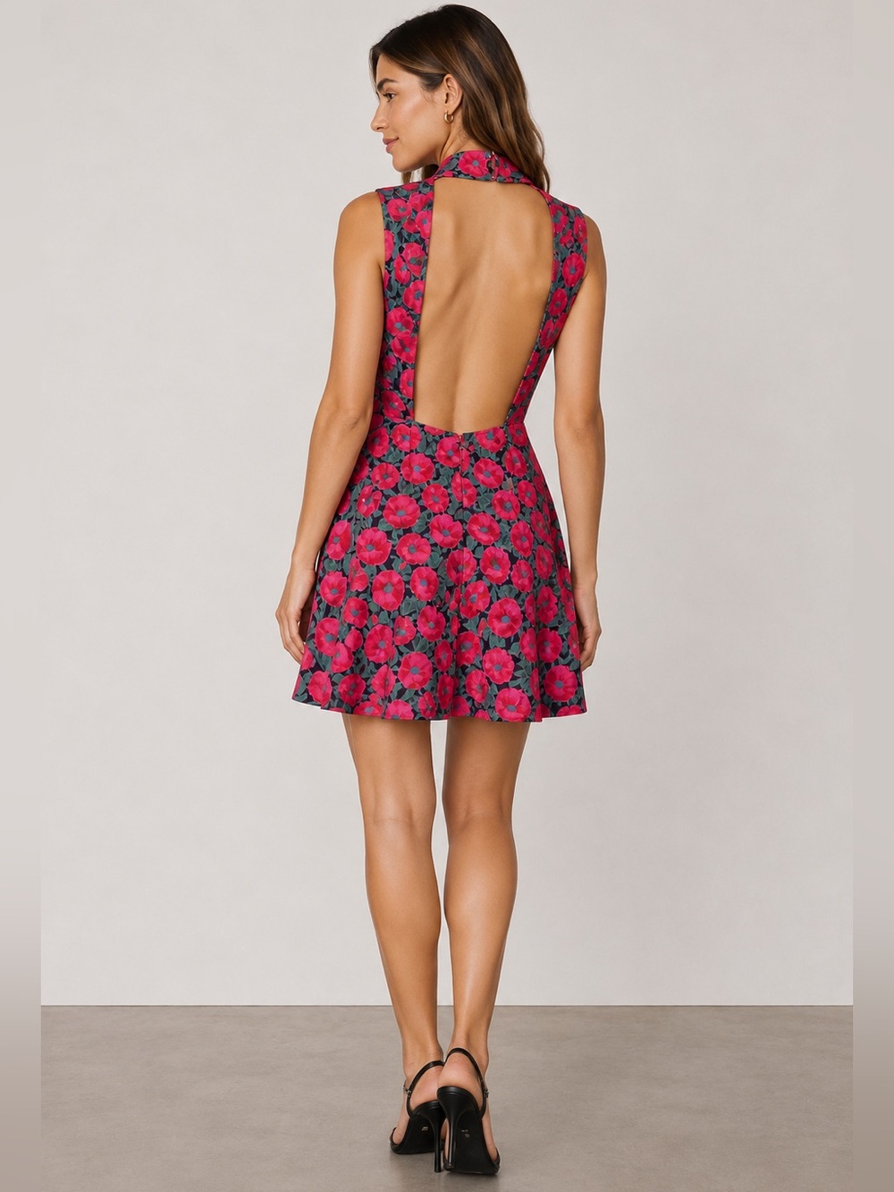 Reformation “Poppyfields” Floral Open Back Mini Dress